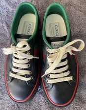 Gucci Tennis 1977 Log Strip Off the Grid Low Black Green Red Leather EU Sz 35