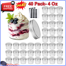 4 Oz Clear Glass Jars with Silver Metal Lids, 40 Pack 100Ml Mason Jars round Can