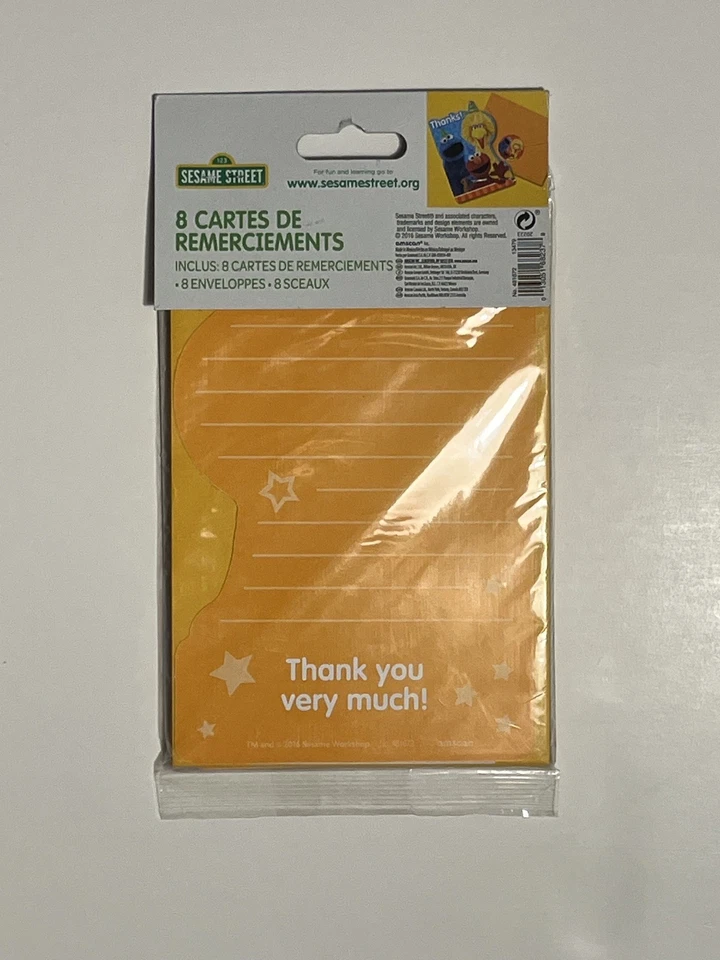 Sesame Street Elmo Thank You Cards Big Bird Cookie Monster Birthday Party 8 Ct - Image 2 of 2