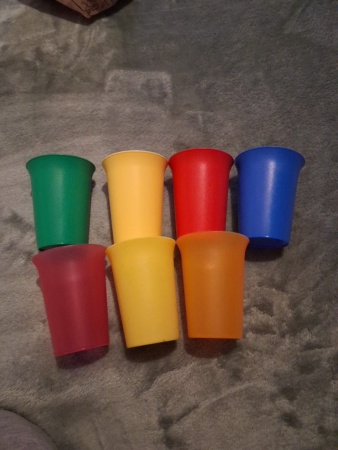Vintage Tupperware 7 oz Bell Tumblers Kids Cups Red Yellow Green Blue Lot Of 7