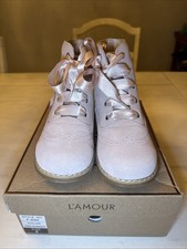 L Amour Girls Boots Size 2 Pink Glitter Lace-Up Side Zip NEW IN BOX Style F-690