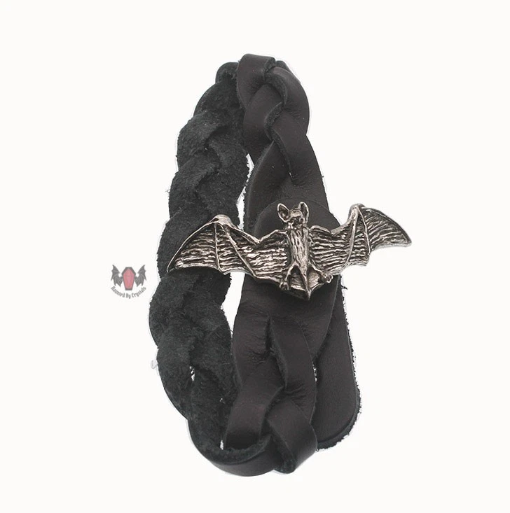 Alchemy Gothic Bracciale Desmodus In Pelle Nera Con Pipistrello In Peltro – Accessorio Gotico Regolabile - 3
