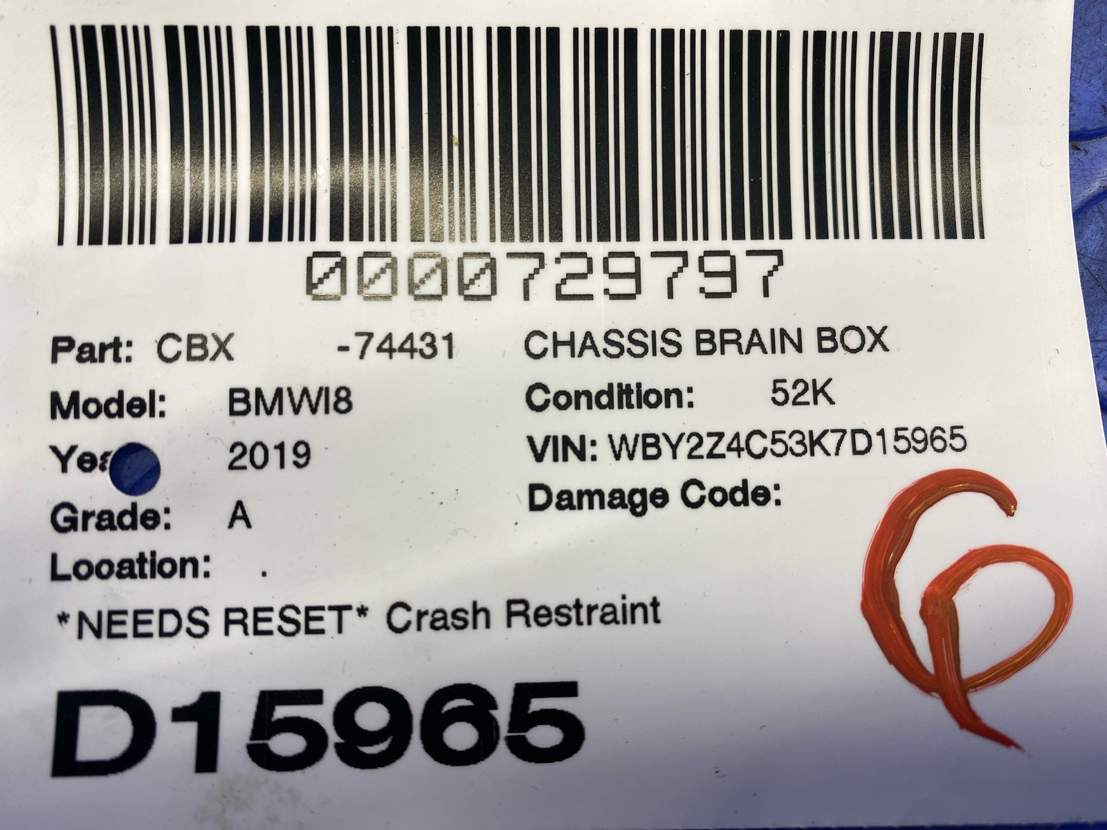 2014 - 2019 Bmw I8 Oem *NEEDS RESET* Crash Restraint Bag SRS Control Module Unit