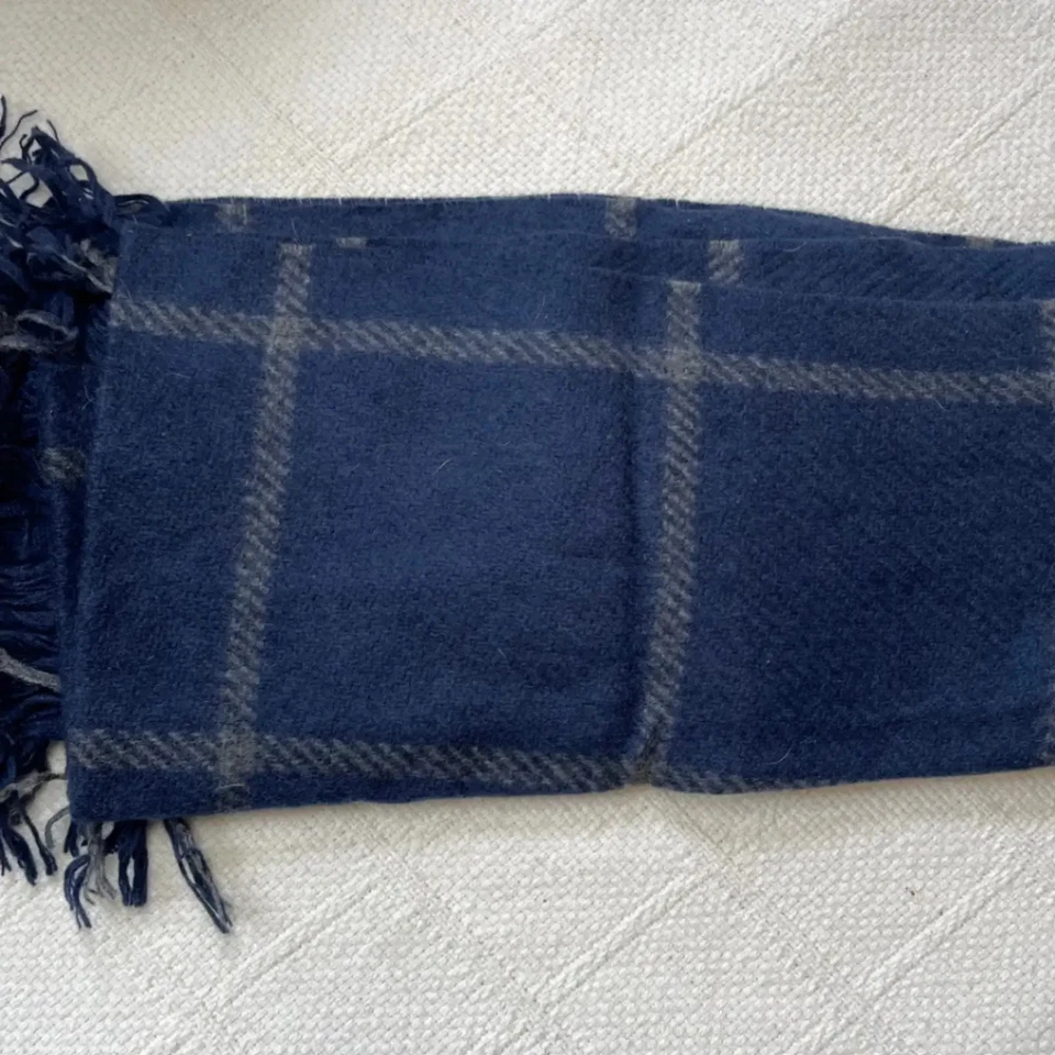 Bufanda Coach a Cuadros Azul Cachemira Lana Merino Flecos Suave Accesorio de Lujo Foto 3 de 3
