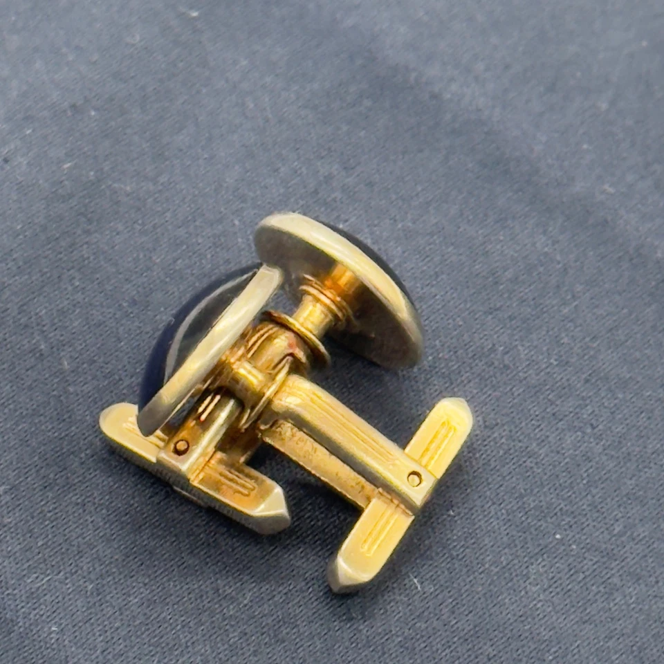 Vintage Hickok Gold Tone Blue Glass Cabochon Cufflinks Mid Century MCM - Image 4 of 4