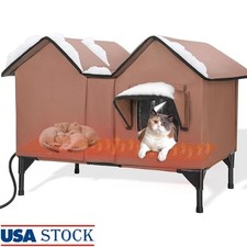 Heated Outdoor Cat House Weatherproof Insulated Shelter Winter Feral Cats New