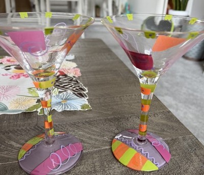 2 Lolita Cosmopolitan Tini Hand Painted Martini Glasses W Recipe On The Bottom