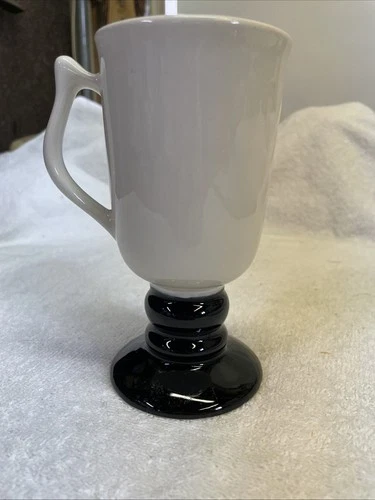 Vintage Hall Irish Coffee Mug Footed Pedestal Cup White Black Base #1272 USA
