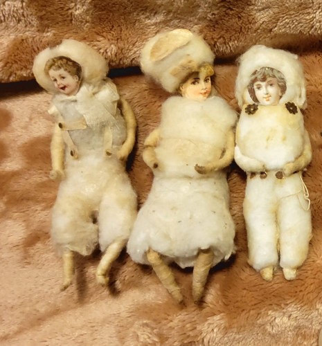 Antique Spun Cotton German Christmas Ornaments Three Children & Sled Rare ❄️ - Bild 6 von 7