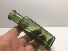 Antique Olive Green Food / Condiments Bottle.