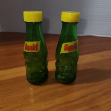 2  Vintage Collectible Squirt Soda Bottles Salt And Pepper Shakers Green  Glass 