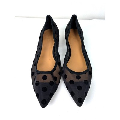 J Crew Mesh Polka Dot Flats 9 Black Sheer Velvet Pointed Toe Dressy Ballet Shoes