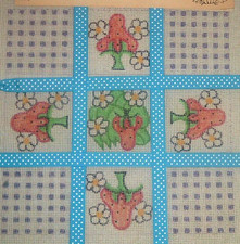 Vintage 1970's MCM " Strawberry  Daisy" Painted Needlepoint Canvas  No Yarn