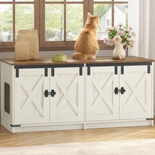 Double Cat Litter Box Enclosure Farmhouse 46.7 x 18.9 21.1 Inches Rustic Brown