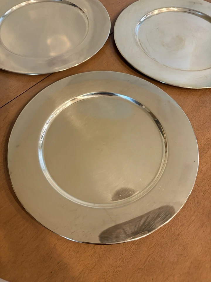 3 Vintage Brass Charger Plates Large 13" Patina - Image 2 of 3