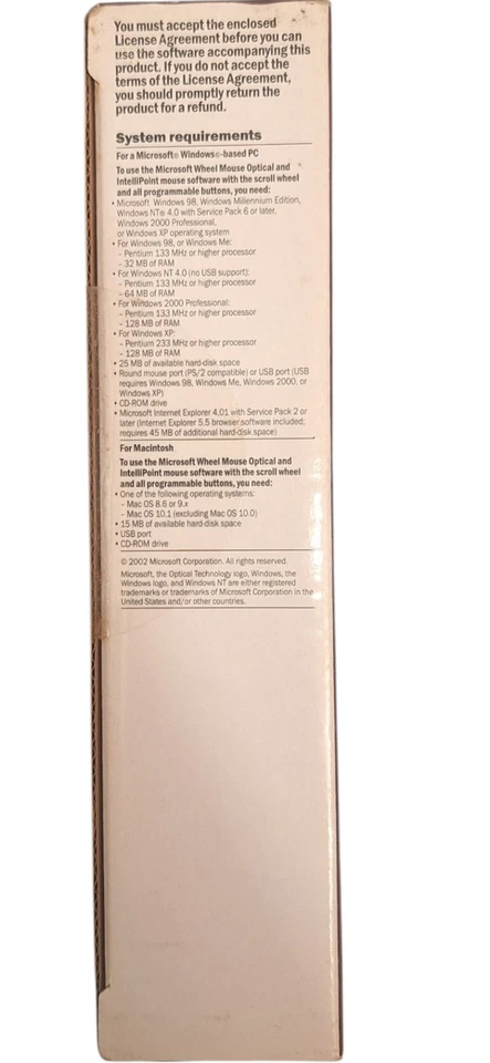 Vintage 2002 Microsoft Wheel Mouse Optical PC/Mac WO 120294 PS/2 USB SEALED NEW - Image 4 of 4