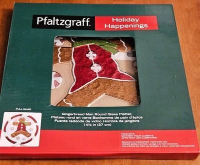 2011 Pfaltzgraff Holiday Happenings Gingerbread Man Glass Platter Boxed 14.5''