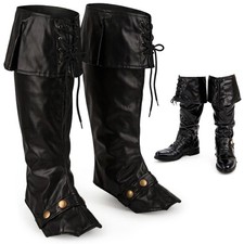 Black Pirate Boot Covers Faux Leather Costume Halloween Renaissance One Size