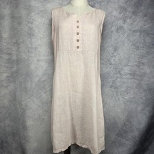 Terzo Millennio Dress Womens Large Pink Linen Henley A Line Sleeveless Coastal