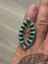 STERLING SILVER NATIVE AMERICAN SW BIG TURQUOISE PETIT POINT CLUSTER RING .925