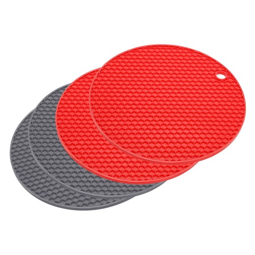 4pcs Silicone Trivet Mat Heat Resistant Pot Holder Hot Pads Dark Grey Red