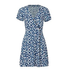 Madewell Blue Micro Floral Asymmetrical Button Wrap A-line Mini Dress Size 4