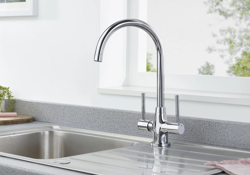 Bristan DU SNK C Dune Monobloc Kitchen Tap Chrome Twin Lever + Fixings + Flexis - Image 2 of 4