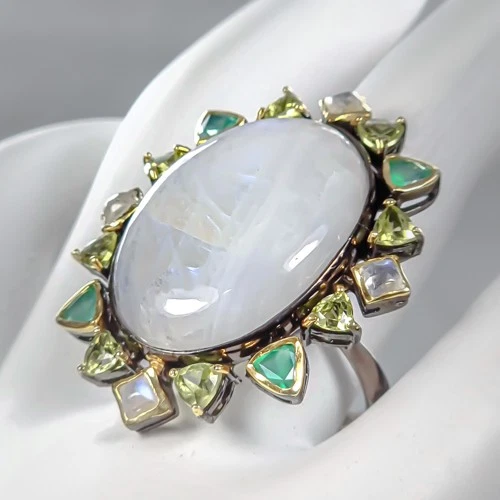 Anillo Antiguo 38 quilates Anillo Piedra Lunar Natural Plata de Ley 925 Talla 9/R433585 Foto 2 de 4