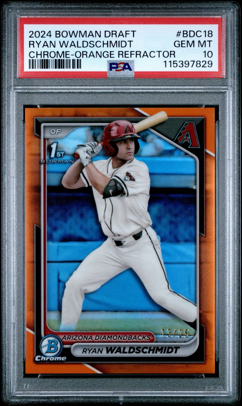 2024 BOWMAN DRAFT RYAN WALDSCHMIDT CHROME 1ST ORANGE REFRACTOR /25 PSA 10 POP 2!