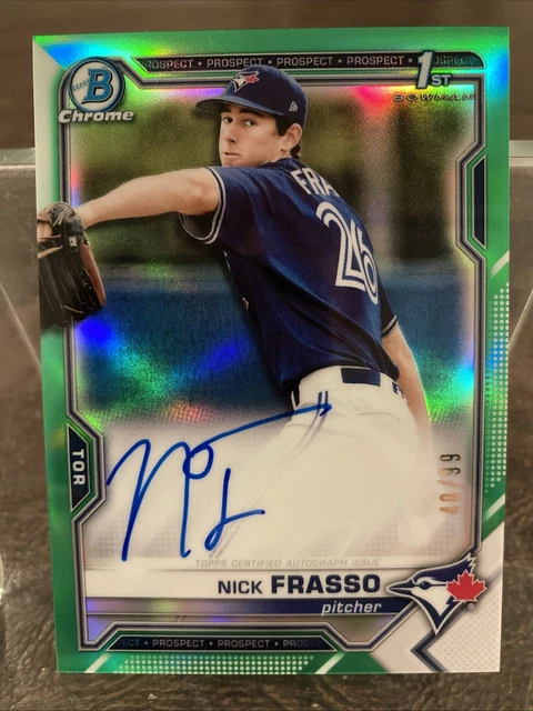 2021 Bowman Chrome Nick Frasso Auto 1st Green Refractor #/99 Dodgers #CPA-NF