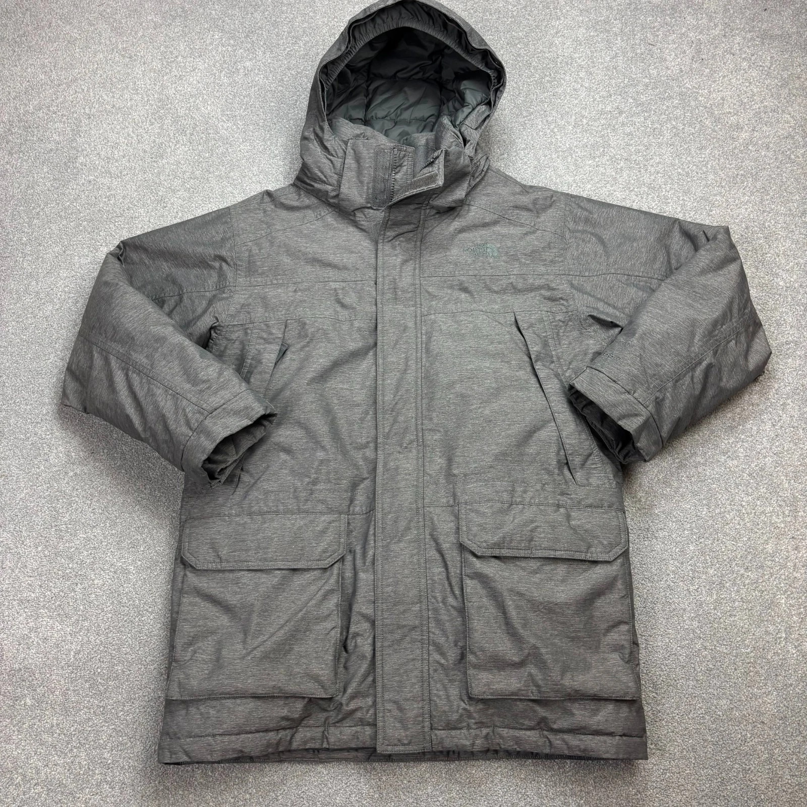 North Face Jacket Kids Large Grey 550 Goose Down Dryvent Hood Coat Youth