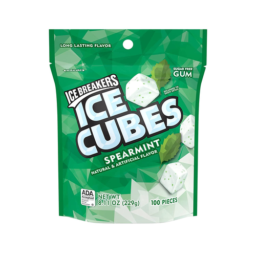 Ice Cubes Spearmint Sugar Free Chewing Gum Pouch, 8.11 Oz (100 Pieces) (Pack of - Picture 2 of 16