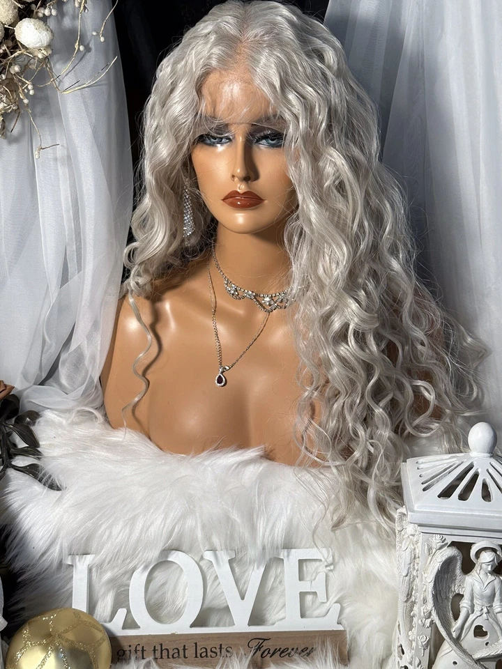 HERMOSA ESPIRAL RIZADA 28” FRENTE DE ENCAJE RUBIO PLATINO CON PARTE LIBRE PELUCA💕 Foto 2 de 4