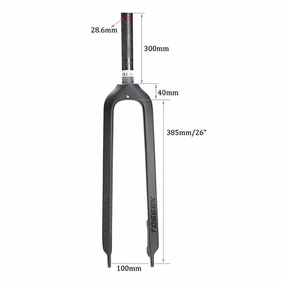 26" TOSEEK 1-1/8" Full Carbon Fiber MTB Fork Disc Brake Rigid Super Light Fork - Image 2 of 4