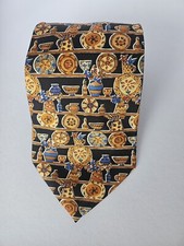 BURBERRY 100 SILK Black With Tableware Designs TIE MADE IN ENGLAND