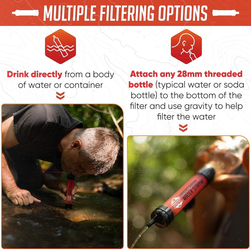 5 High Capacity Emergency Survival Water Straws Personal Filter for