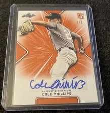 COLE PHILLIPS 2021 LEAF PERFECT GAME ORANGE ROOKIE AUTOGRAPH AUTO RC #1/1 BREWER