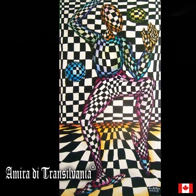 contemporary artist optical pop art modern painting portrait chess circus joker