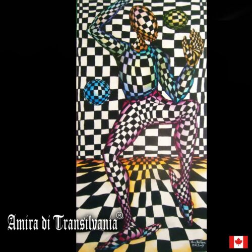 contemporary artist optical pop art modern painting portrait chess circus joker - Picture 1 of 24