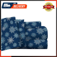 Flannel Deep Pocket Set with Oversized Flat Sheet, California King, Snow Flakes