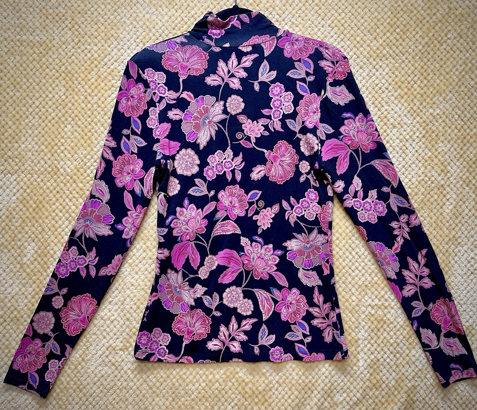 NWOT Black Floral Print Stretchy Turtleneck By Sanctuary, Medium