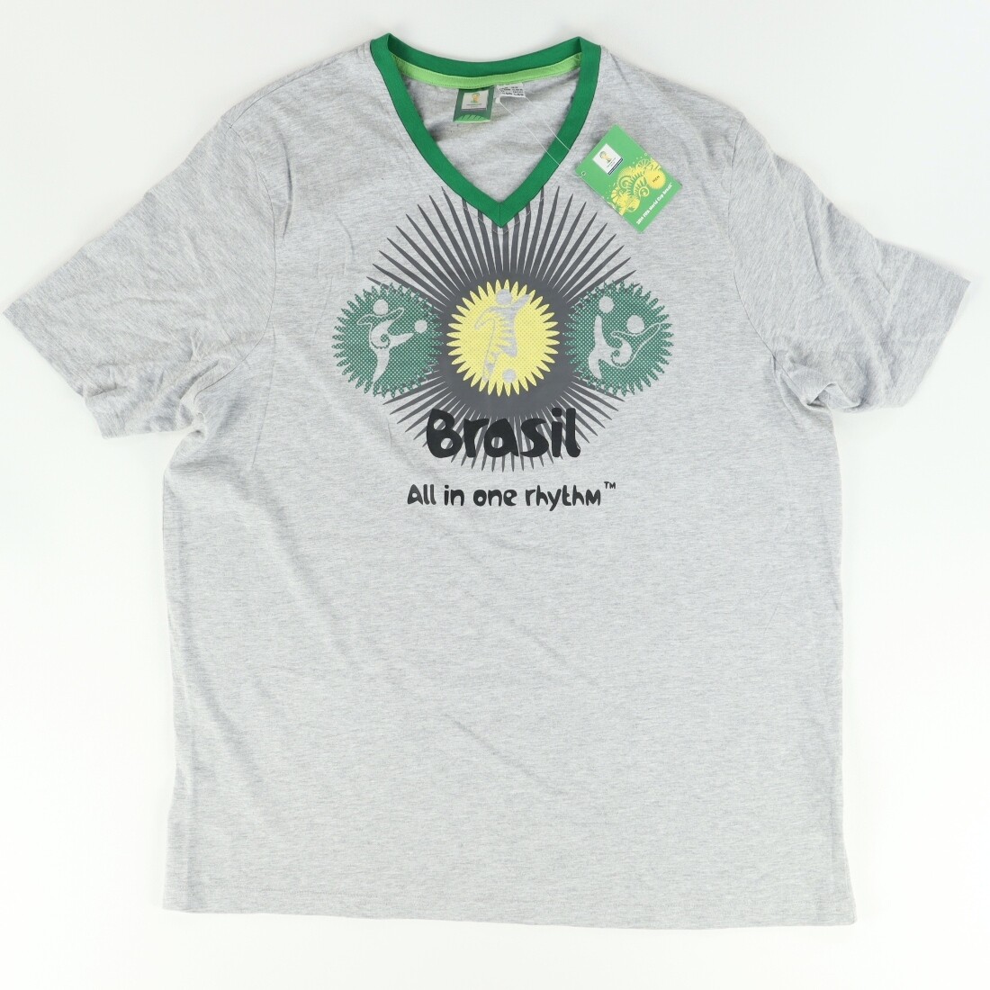 FIFA World Cup Brazil 2014 Solid V-Neck T-Shirt Gray Men's