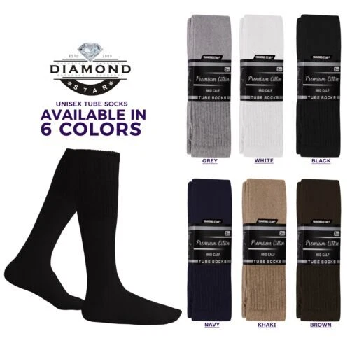 6-12-18 Pairs Men's Over The Calf Tube Socks Sports Cotton Socks Big & Tall
Opens in a new window or