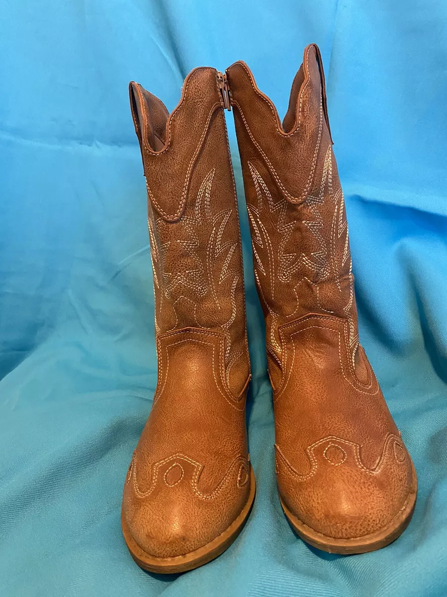 Frye Co Bailey Wes Kids Cowboy Boots Brown Faux Leather Size 5 Women s 7 Clean