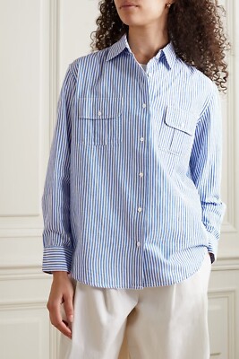 Nili Lotan Felicity Tunic Shirt Top Buttondown Striped Blue White XS 251879