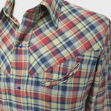 Vtg LEVI'S Plaid Shirt Western Red Brown Blue Snap Smile Pockets Men's M EUC  