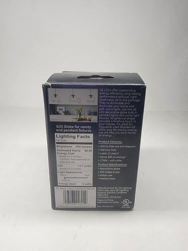 GE Decorative Globe Clear LED 5W (60W) Soft White Dimmable 13 Yr Light Bulb NEW - Picture 2 of 2