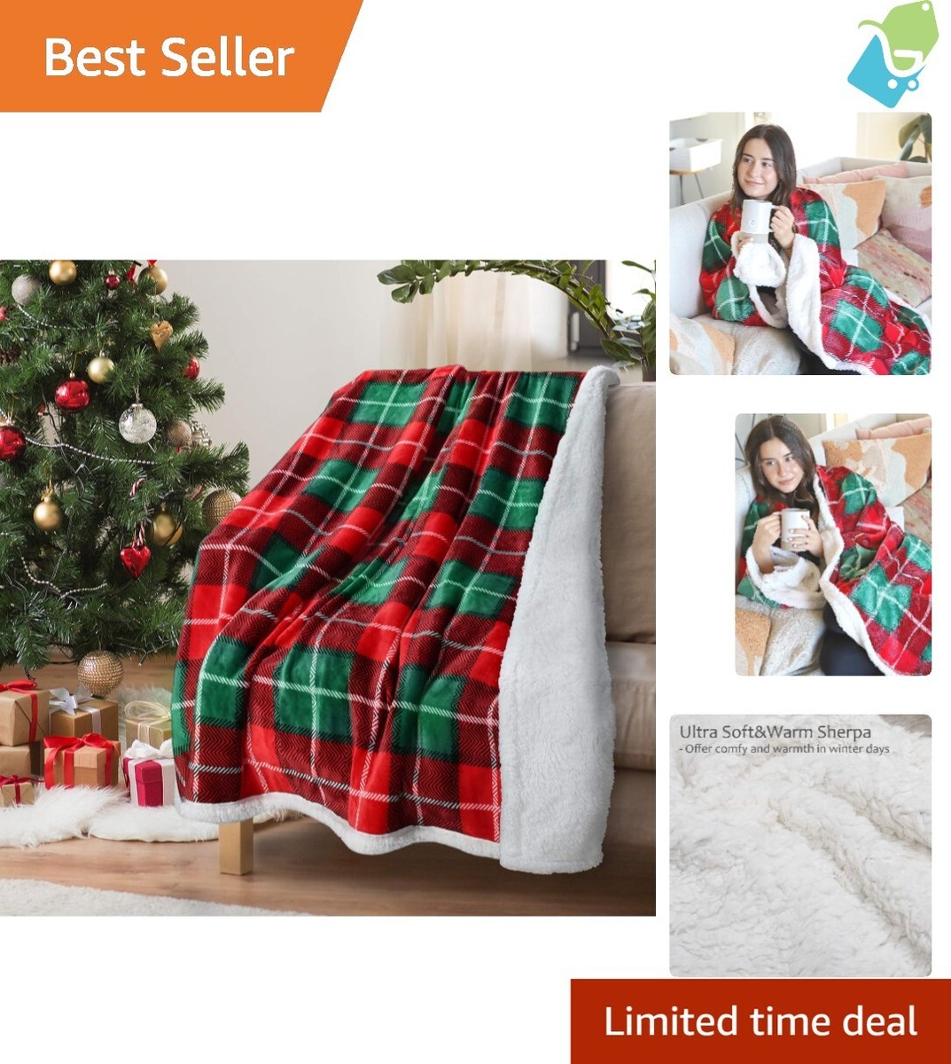 Cozy Red Buffalo Plaid Christmas Sherpa Blanket 50x60 Super Soft