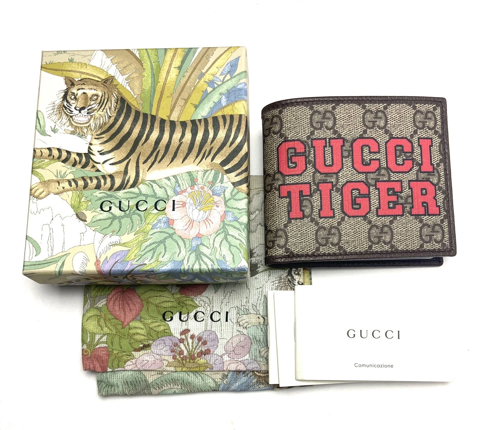 Portefeuille pliant homme à rayures Gucci #671652 GG Supreme « Gucci Tiger », neuf avec étiquettes