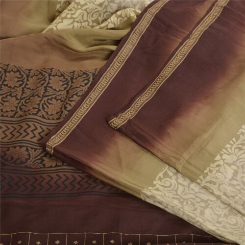 Sanskriti Vintage Sarees Palecream/Red Pure Crepe Silk Printed Sari Craft Fabric - Picture 1 of 11